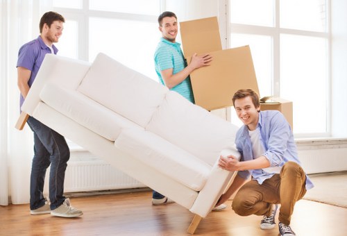 Packed boxes ready for moving day in a Southwark apartment