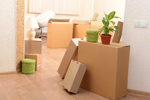 Packed boxes and furniture ready for transport in Southwark